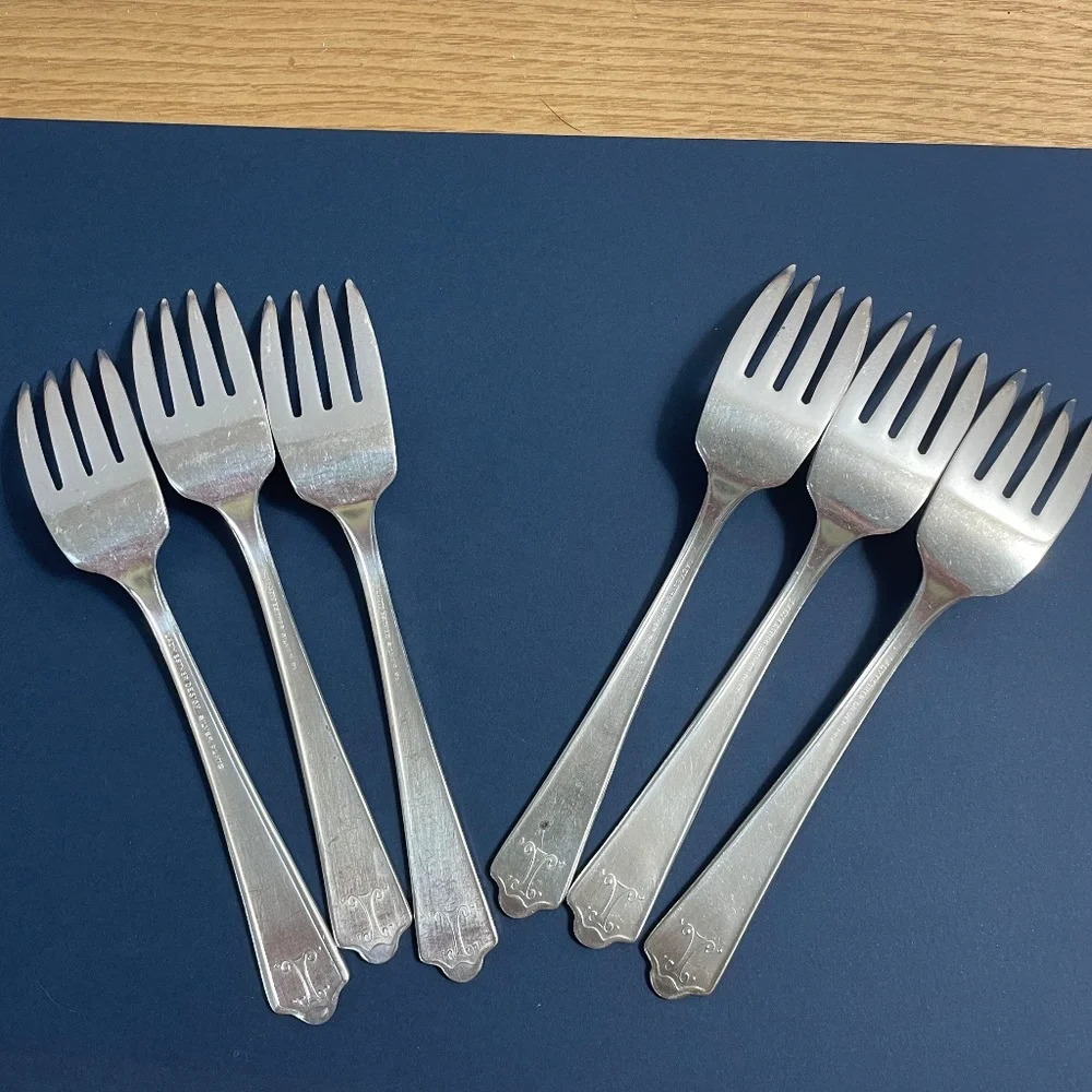 6 Lady Esther Silverplate Flatware Queen Esther by Lunt Dessert Salad Forks 1935